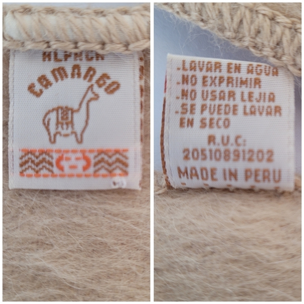 Alpaca Camargo Peru Brushed Alpaca Blend Scarf Beige Fringe 68" Soft Warm - Picture 6 of 6